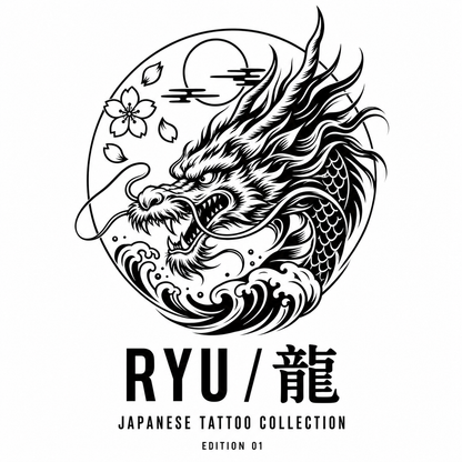 Japanese Ryu Wave Sakura Temporary Tattoo