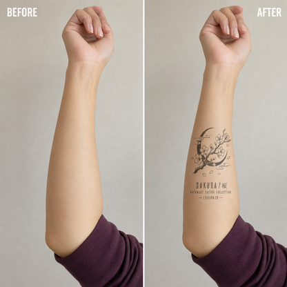 Japanese Sakura Branch Moon Temporary Tattoo