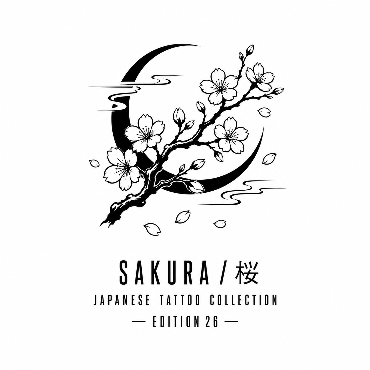 Japanese Sakura Branch Moon Temporary Tattoo