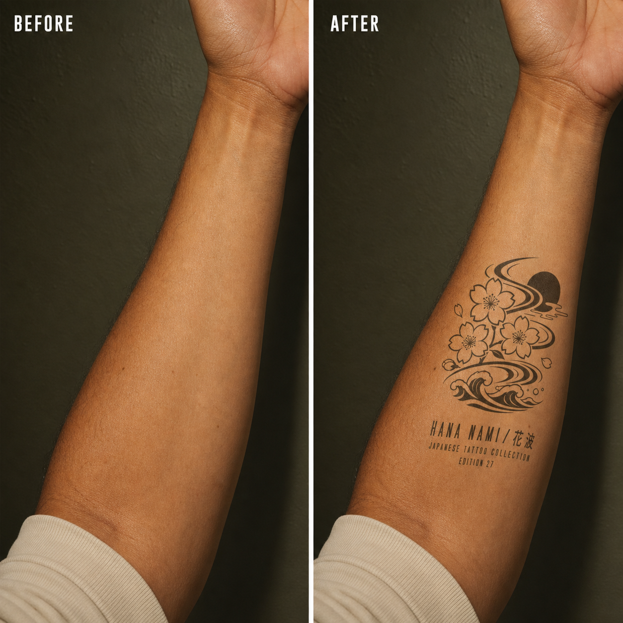 Japanese Sakura Wind Wave Temporary Tattoo