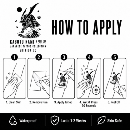Japanese Samurai Helmet Wave Temporary Tattoo
