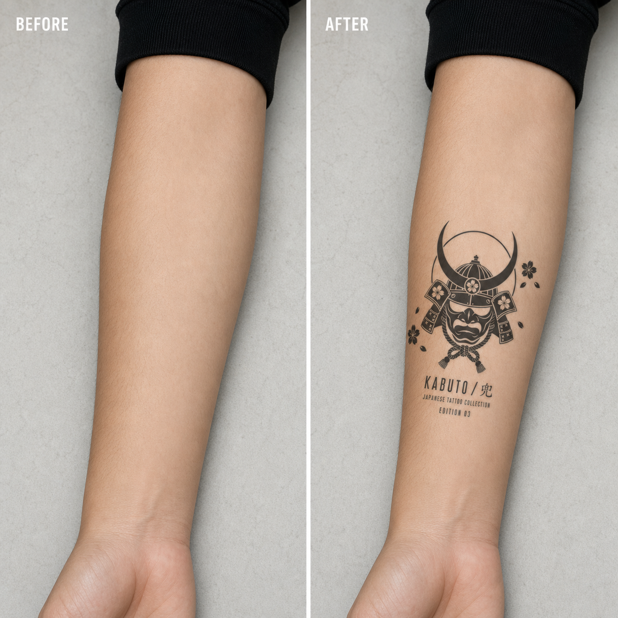 Japanese Samurai Kabuto with Sakura Temporary Tattoo