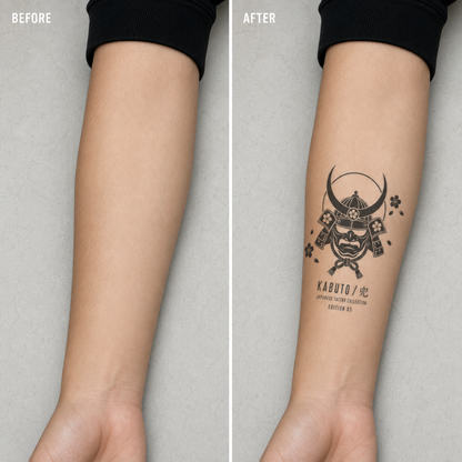 Japanese Samurai Kabuto with Sakura Temporary Tattoo