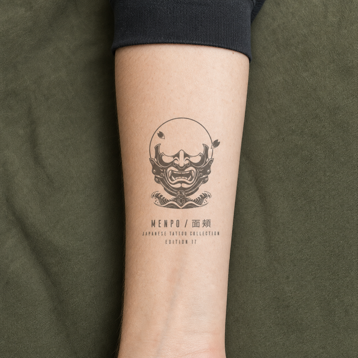 Japanese Samurai Mask Wave Temporary Tattoo