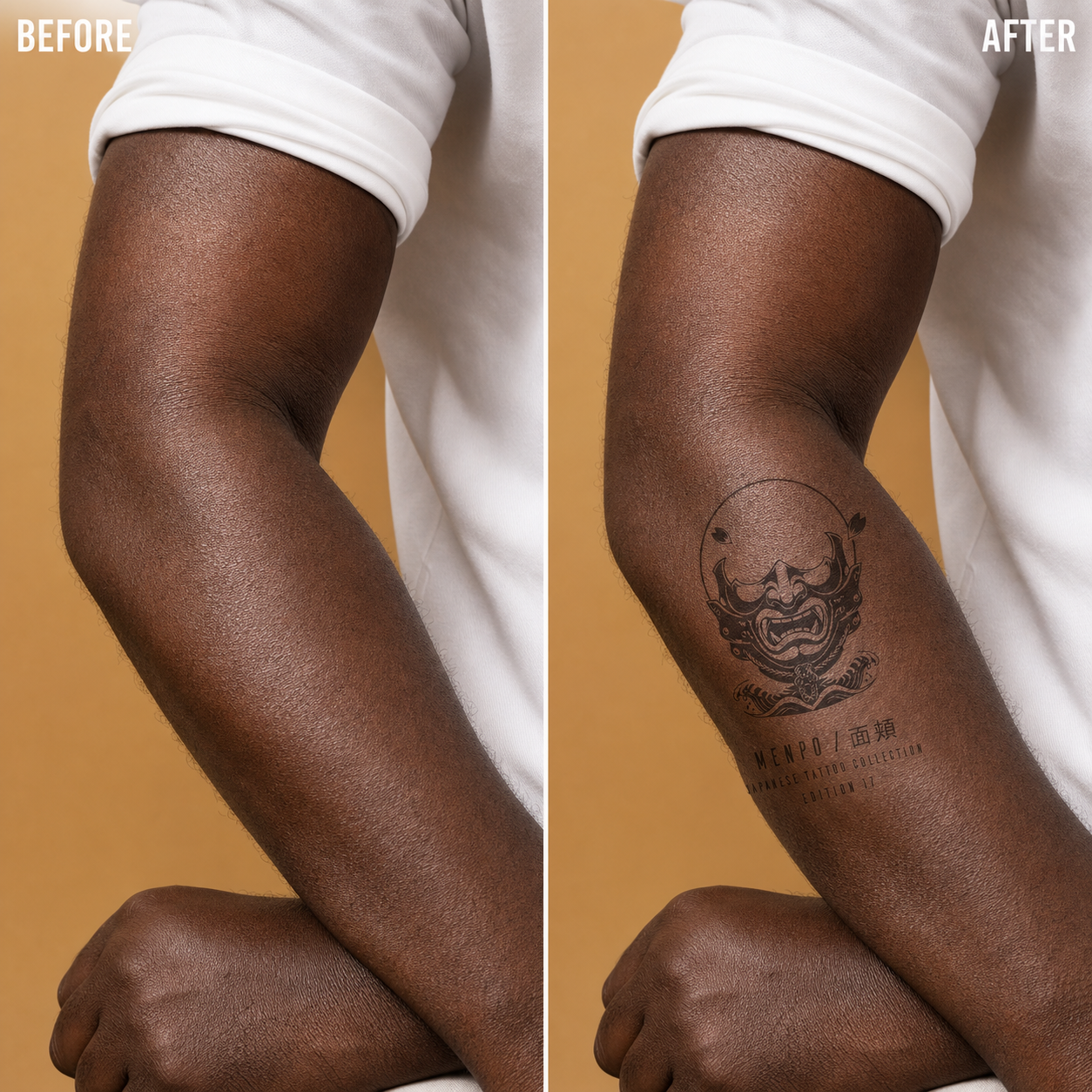 Japanese Samurai Mask Wave Temporary Tattoo