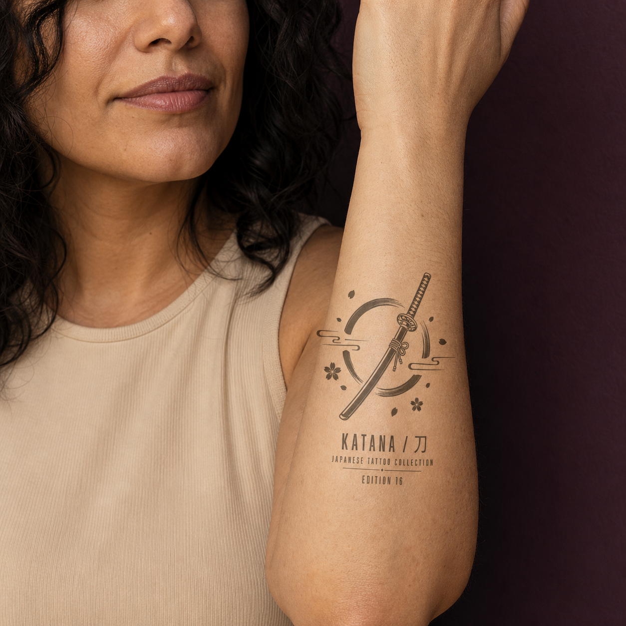 Japanese Samurai Sword Sakura Temporary Tattoo