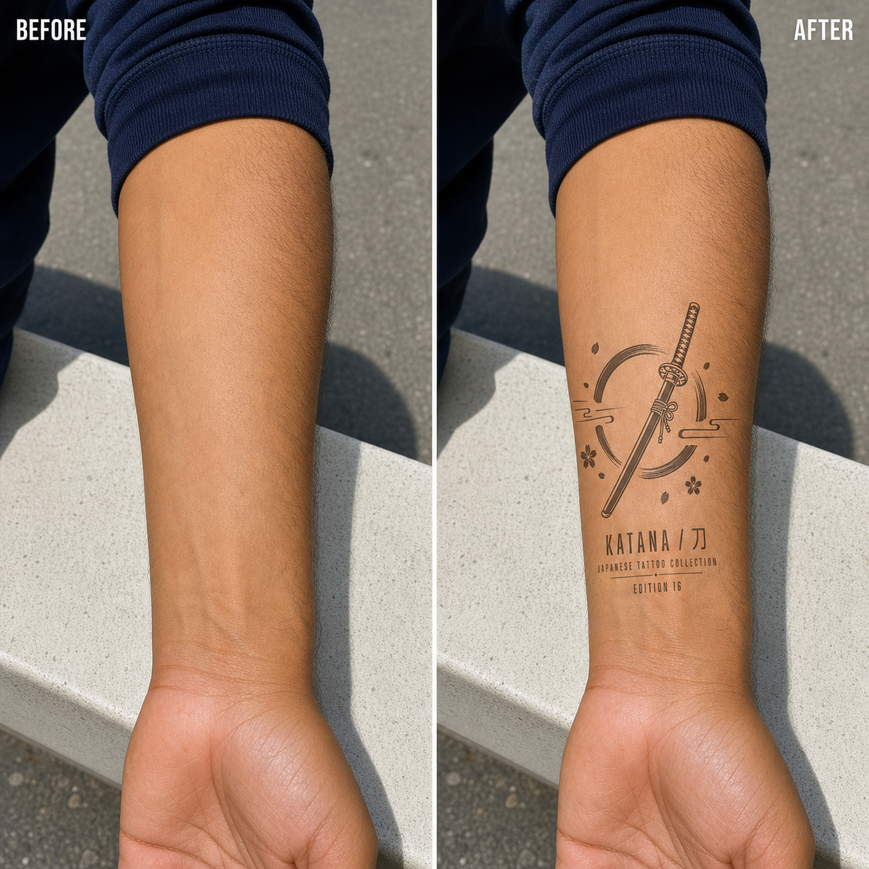 Japanese Samurai Sword Sakura Temporary Tattoo