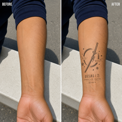 Japanese Samurai Sword Sakura Temporary Tattoo
