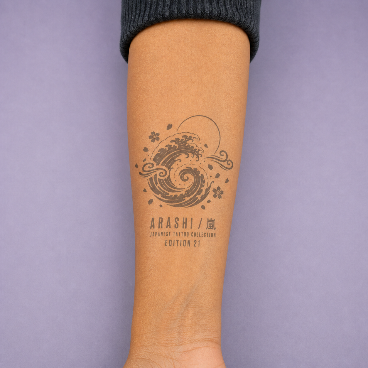 Japanese Storm Wave Sakura Temporary Tattoo