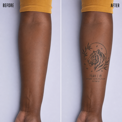 Japanese Tiger with Bamboo and Sakura Temporary Tattoo