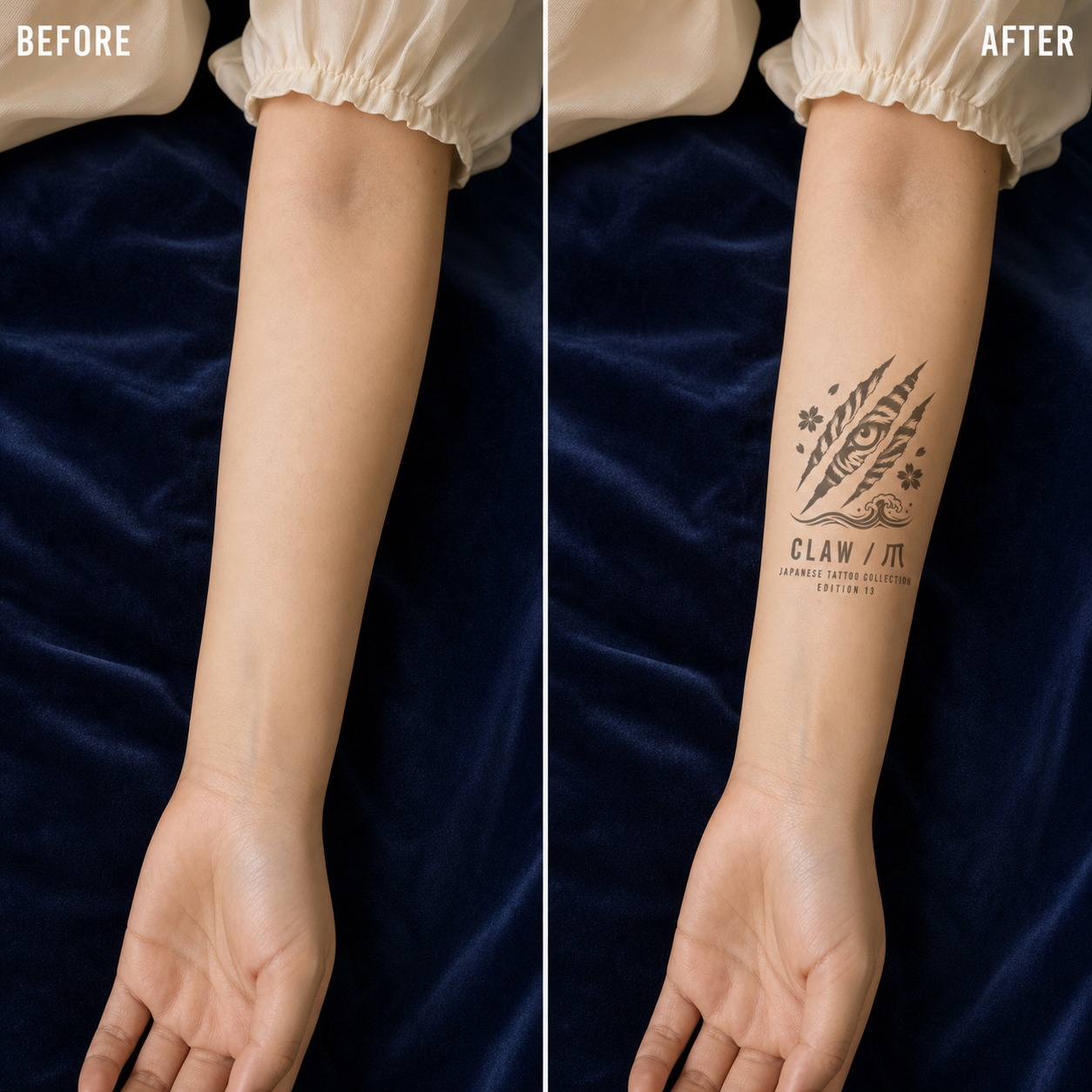 Japanese Tiger Claw Sakura Temporary Tattoo