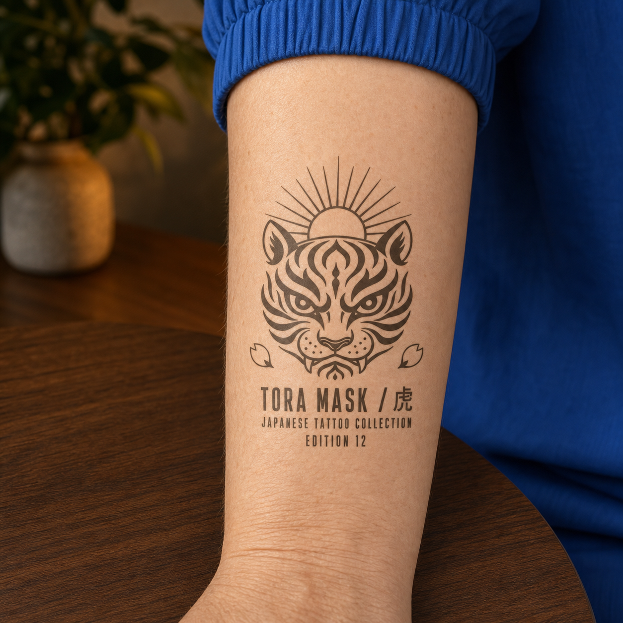 Japanese Tiger Mask Sun Temporary Tattoo