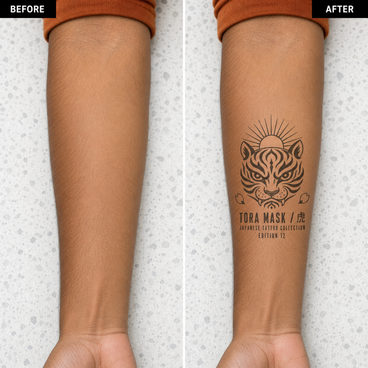 Japanese Tiger Mask Sun Temporary Tattoo