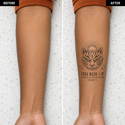 Japanese Tiger Mask Sun Temporary Tattoo