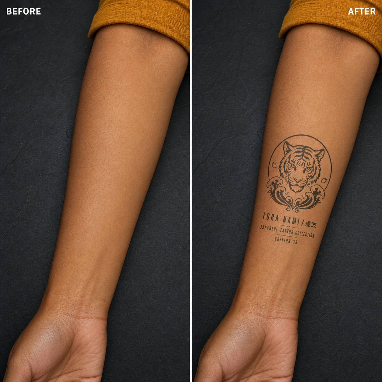 Japanese Tiger Wave Sun Temporary Tattoo Set