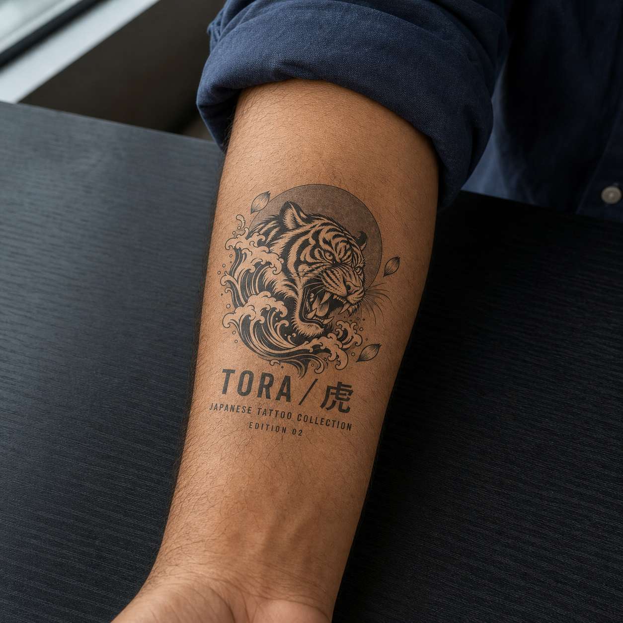 Japanese Tora Wave Sakura Temporary Tattoo