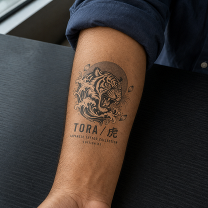 Japanese Tora Wave Sakura Temporary Tattoo