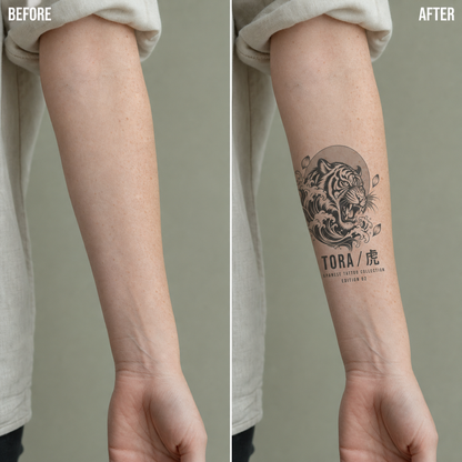 Japanese Tora Wave Sakura Temporary Tattoo