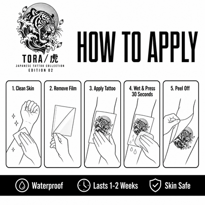 Japanese Tora Wave Sakura Temporary Tattoo