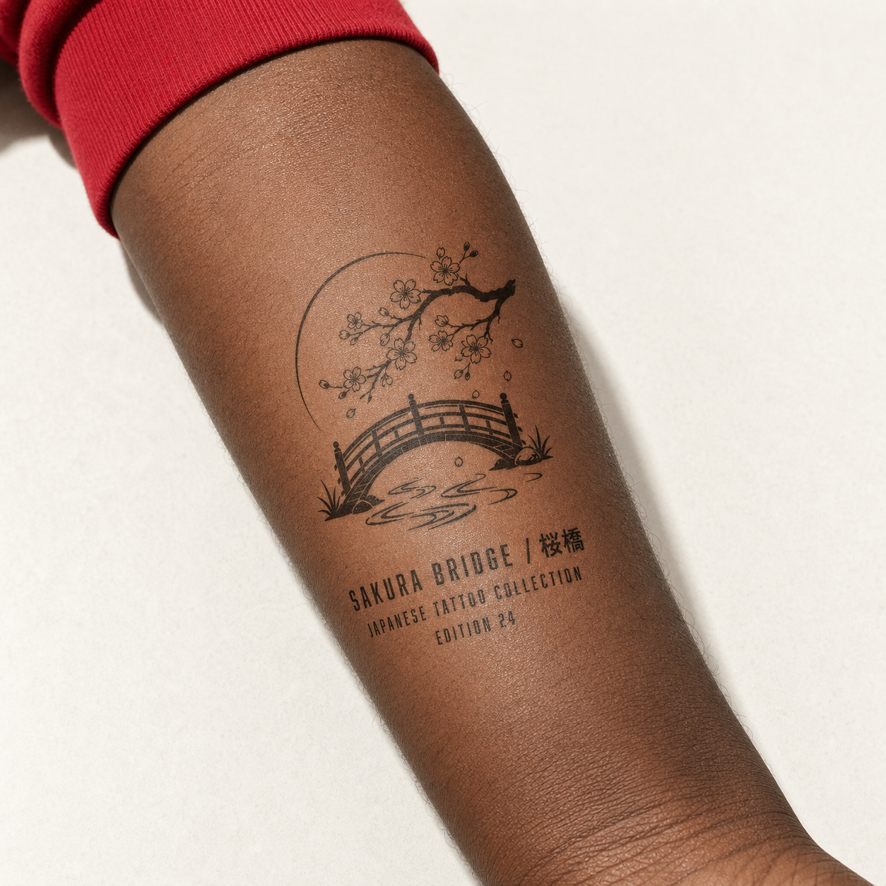 Japanese Ukiyo-e Bridge Sakura Temporary Tattoo