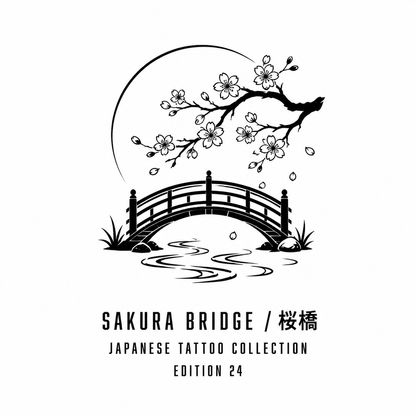Japanese Ukiyo-e Bridge Sakura Temporary Tattoo