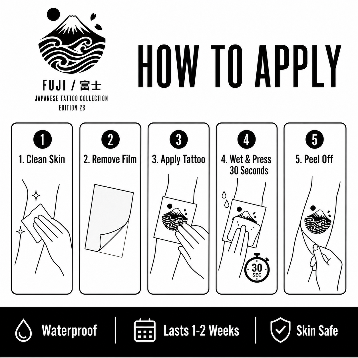 Ukiyo-e Fuji Wave Temporary Tattoo