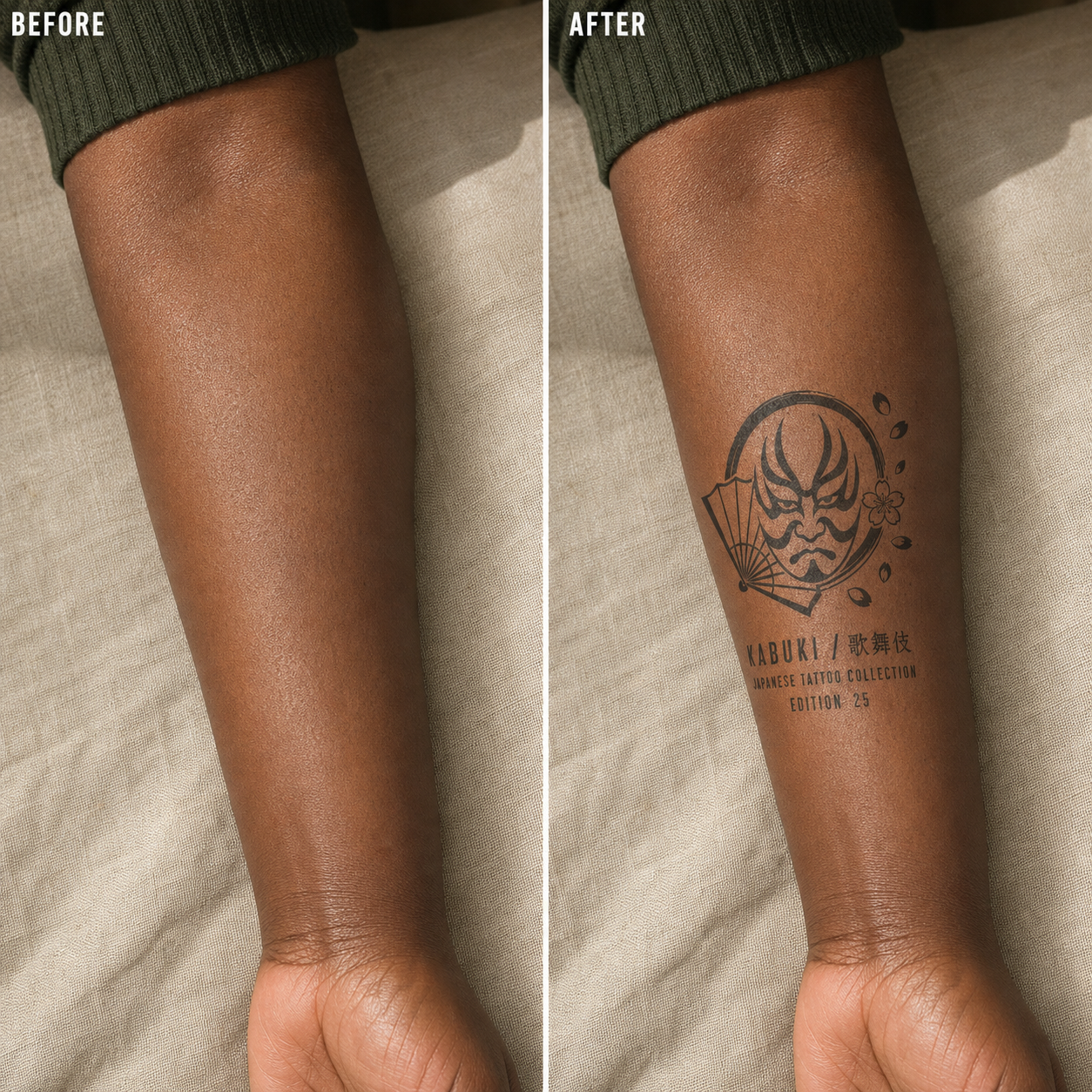 Japanese Ukiyo-e Kabuki Mask Temporary Tattoo