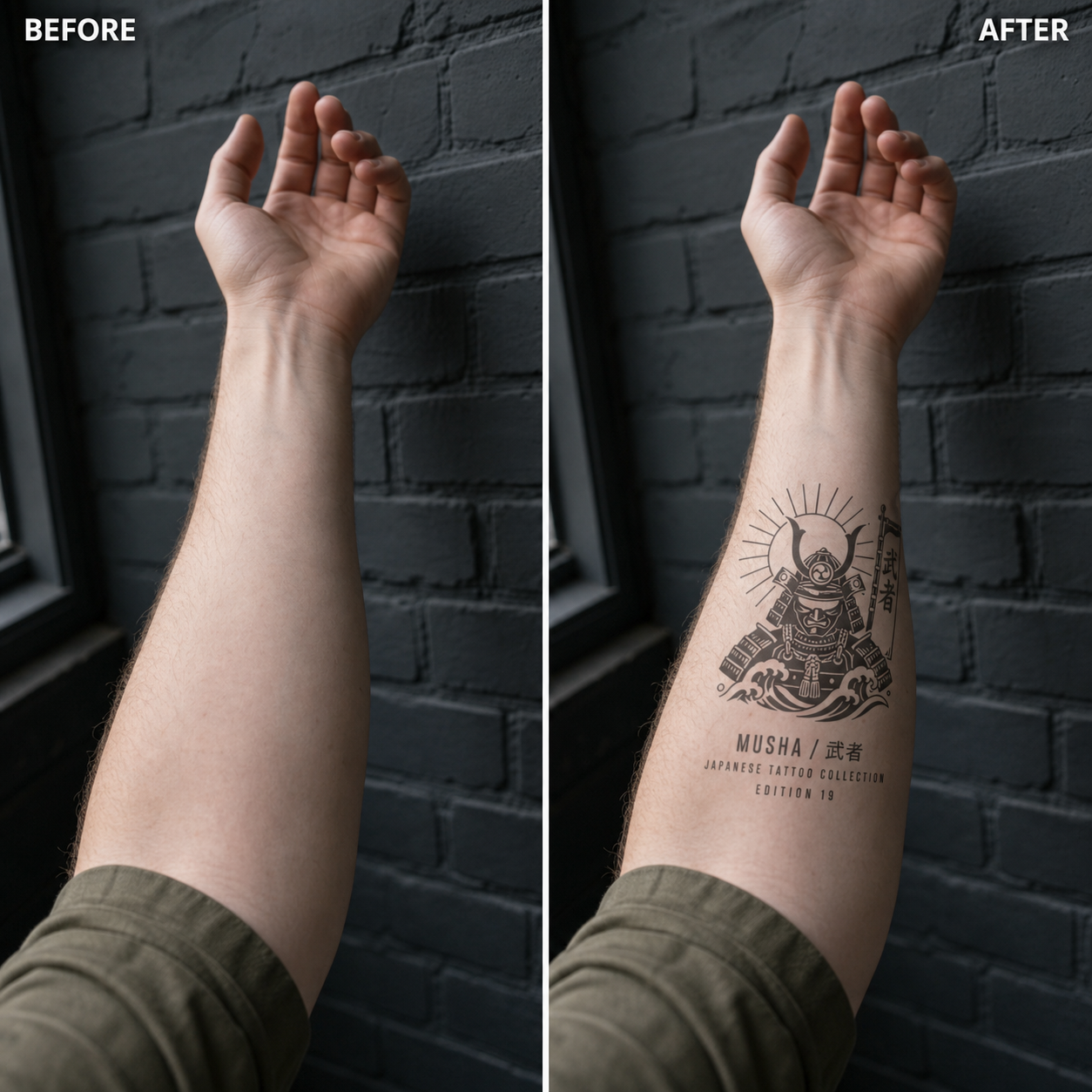 Japanese Warrior Banner Wave Temporary Tattoo