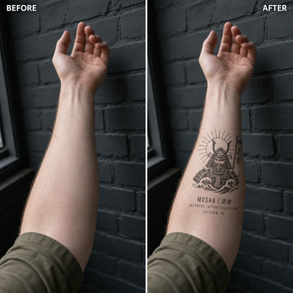 Japanese Warrior Banner Wave Temporary Tattoo