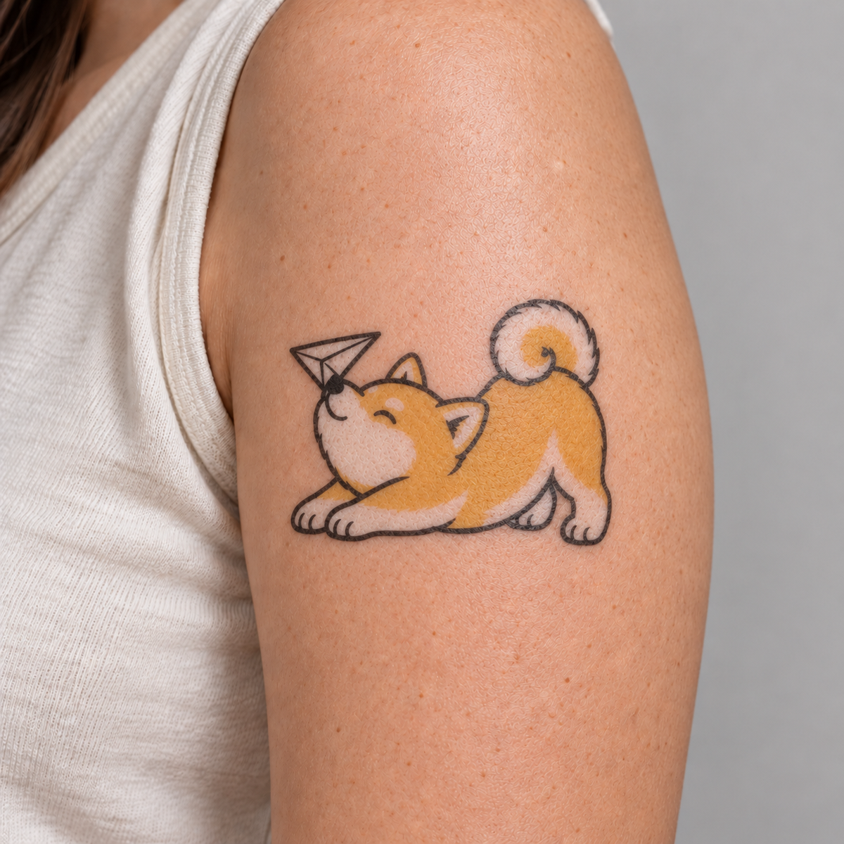 Paper Airplane Shiba Inu Temporary Tattoo