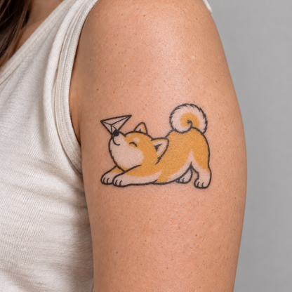 Paper Airplane Shiba Inu Temporary Tattoo