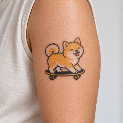 Skateboard Shiba Inu Temporary Tattoo