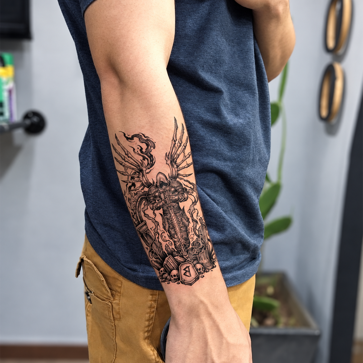 Skeletal Winged Knight Temporary Tattoo