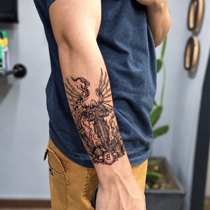 Skeletal Winged Knight Temporary Tattoo