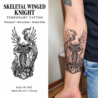 Skeletal Winged Knight Temporary Tattoo