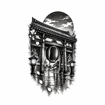 Minimalist Tokyo Asakusa Gate Temporary Tattoo