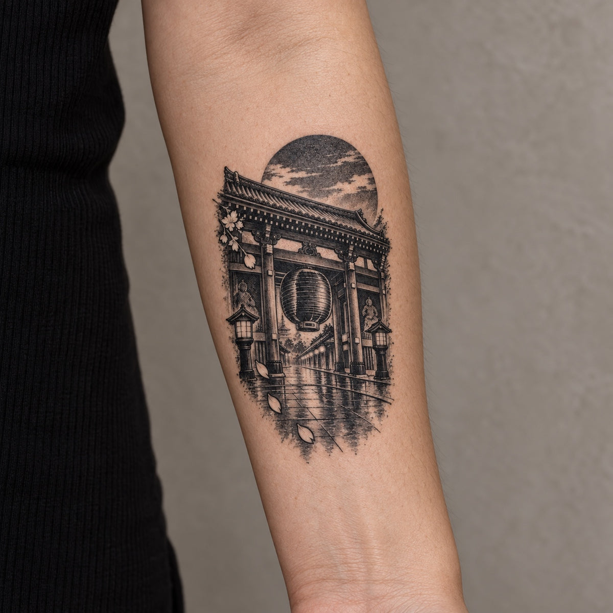 Minimalist Tokyo Asakusa Gate Temporary Tattoo
