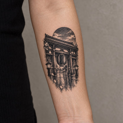 Minimalist Tokyo Asakusa Gate Temporary Tattoo