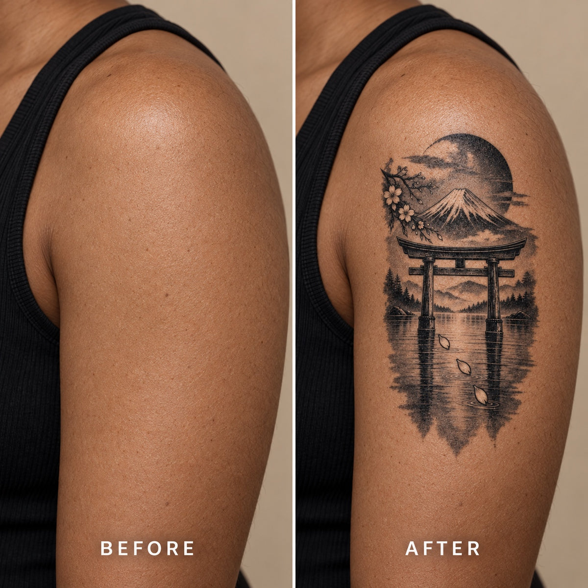 Tokyo Minimalist Fuji Torii Graphic Temporary Tattoo
