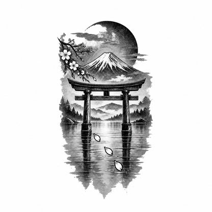 Tokyo Minimalist Fuji Torii Graphic Temporary Tattoo