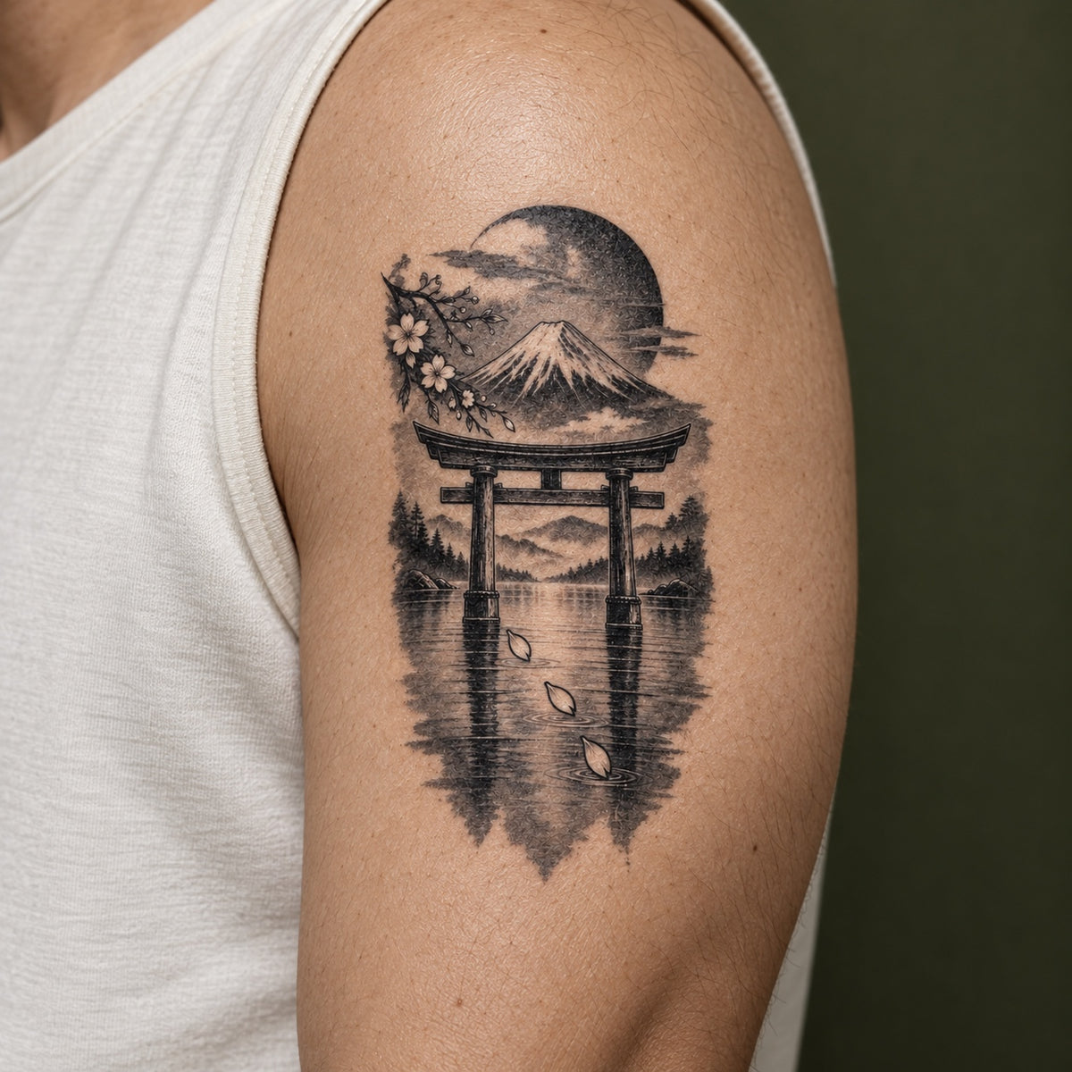 Tokyo Minimalist Fuji Torii Graphic Temporary Tattoo