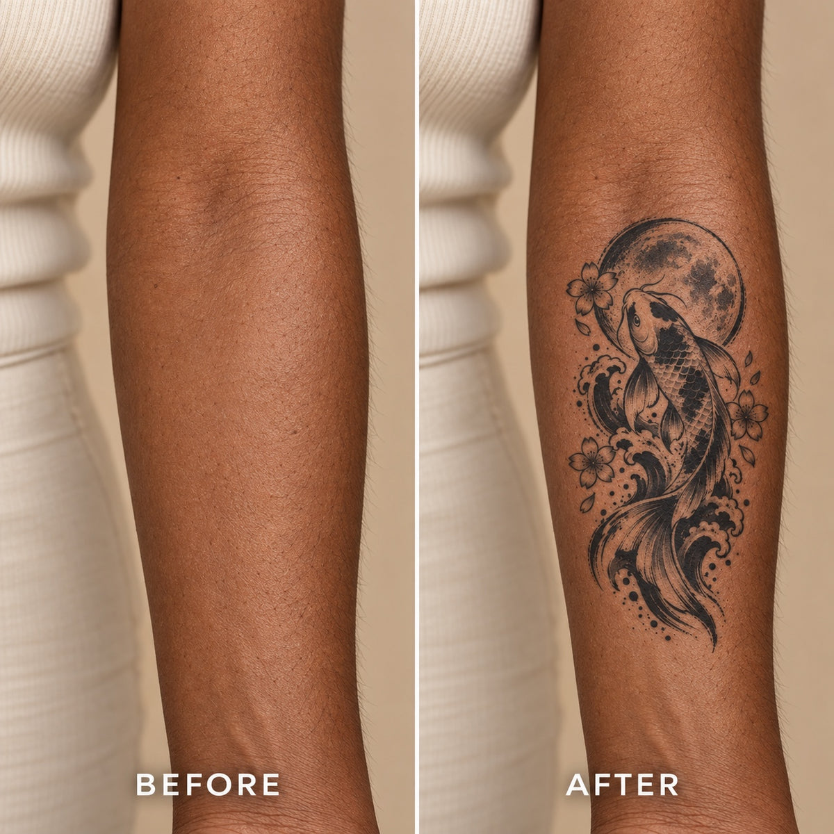 Tokyo Minimalist Koi Moon Graphic Temporary Tattoo