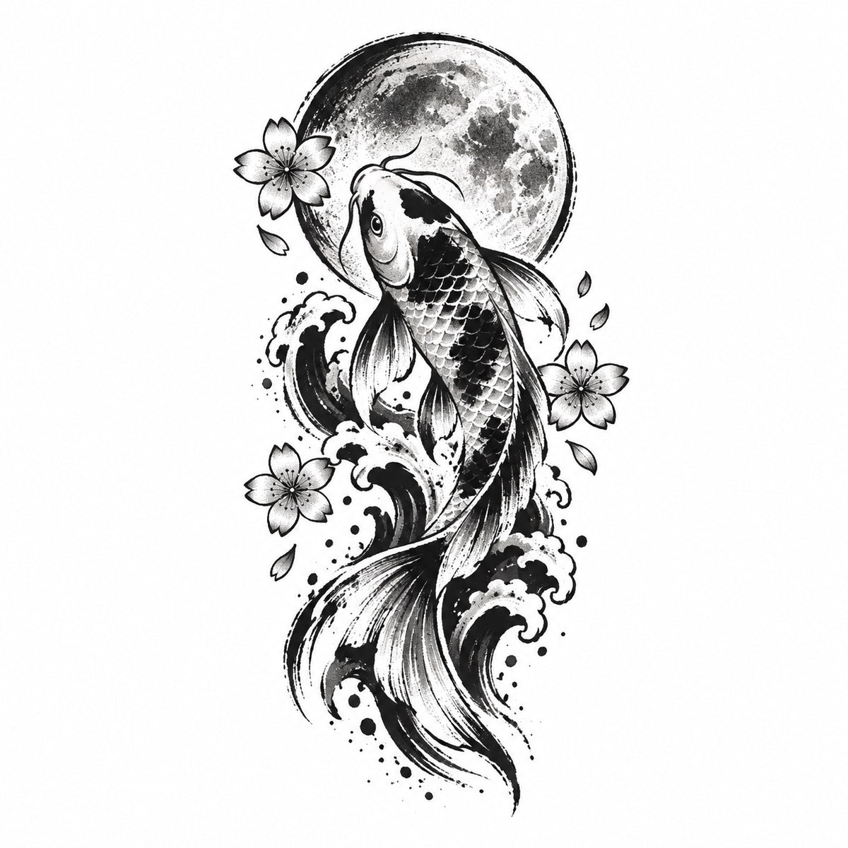 Tokyo Minimalist Koi Moon Graphic Temporary Tattoo