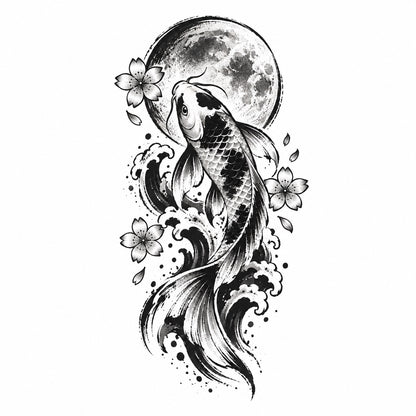 Tokyo Minimalist Koi Moon Graphic Temporary Tattoo