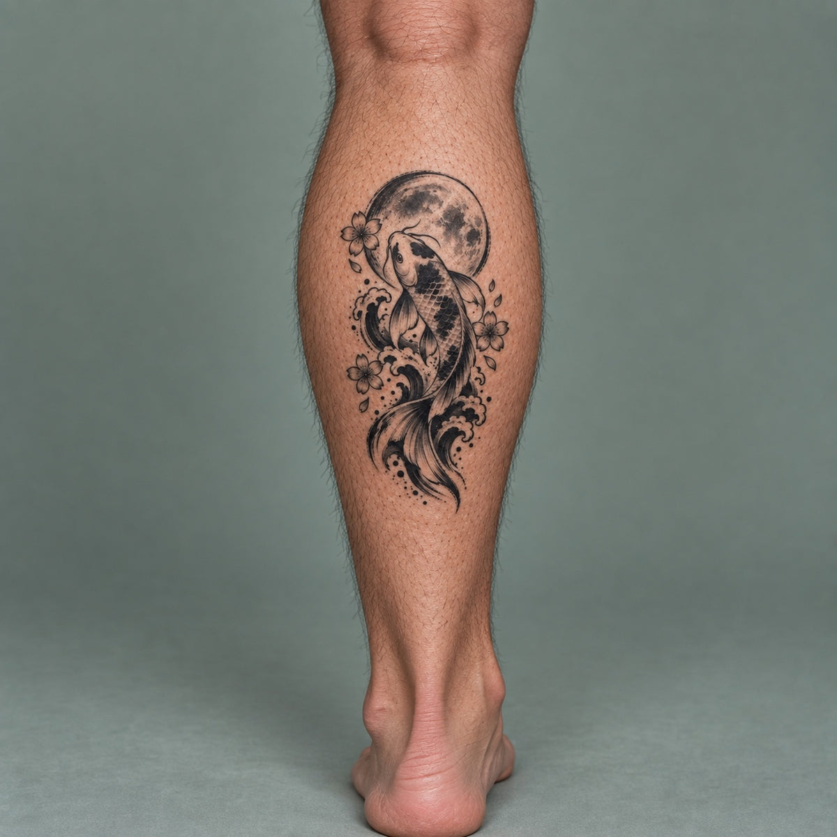 Tokyo Minimalist Koi Moon Graphic Temporary Tattoo