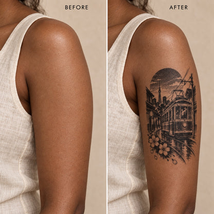 Tokyo Minimalist Night Tram Temporary Tattoo