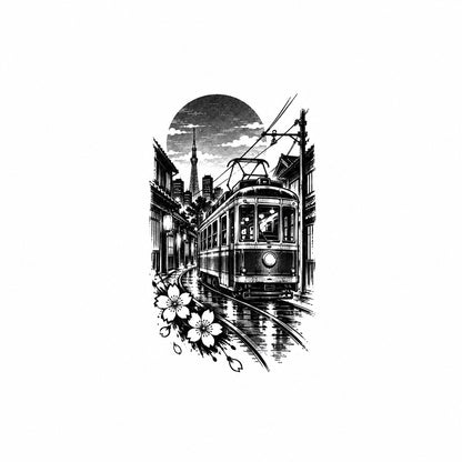 Tokyo Minimalist Night Tram Temporary Tattoo