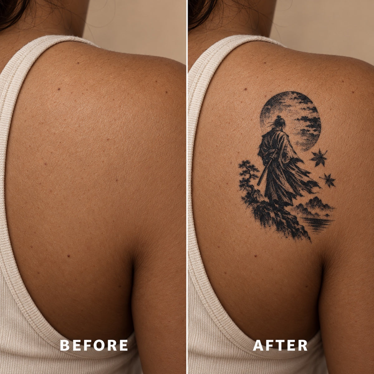 Tokyo Minimalist Samurai Moon Temporary Tattoo