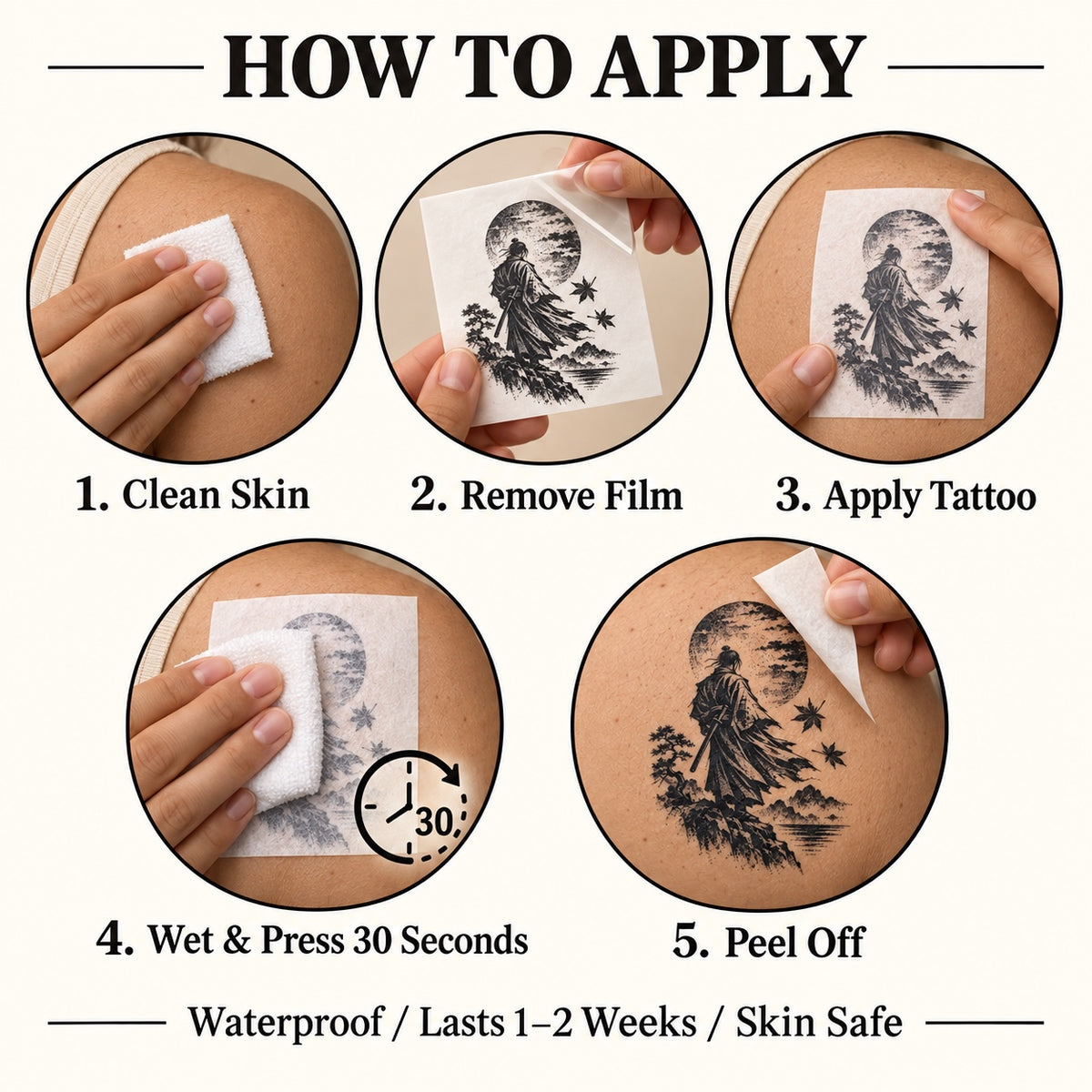 Tokyo Minimalist Samurai Moon Temporary Tattoo