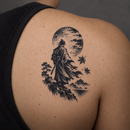 Tokyo Minimalist Samurai Moon Temporary Tattoo